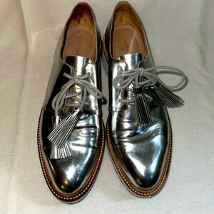 Loeffler Randall, Silver Loafers with Tassles